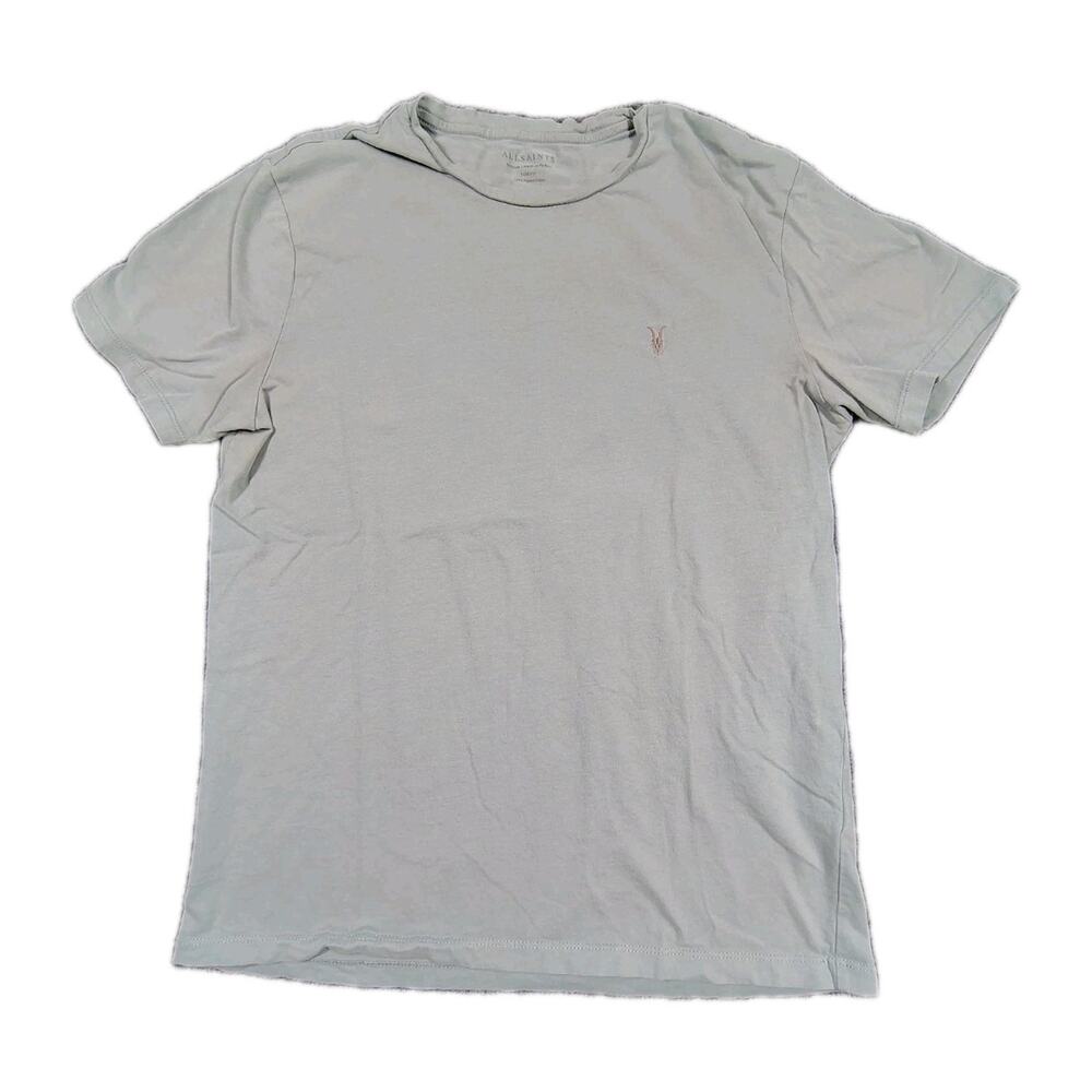 Allsaints Shirt Men's M Blue Slim Fit Preppy Logo Organic Cotton Short Sleeve